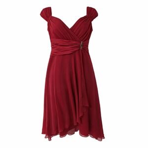 VTG Maggy London Womens Red Silk Pleated Faux Wrap Dress Emblished Pinup Sz 8P